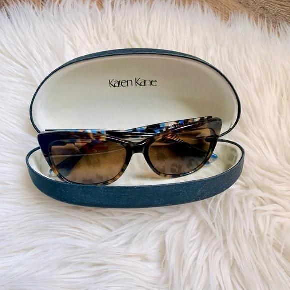 Karen Kane Blue Tortoiseshell Cat-Eye Sunglasses - Picture 1 of 17